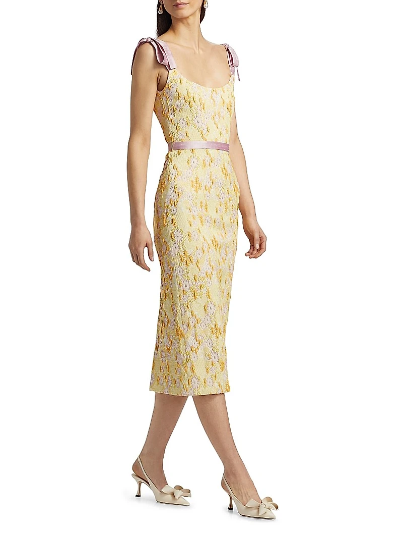 Acacia Daisy Brocade Midi-Dress
