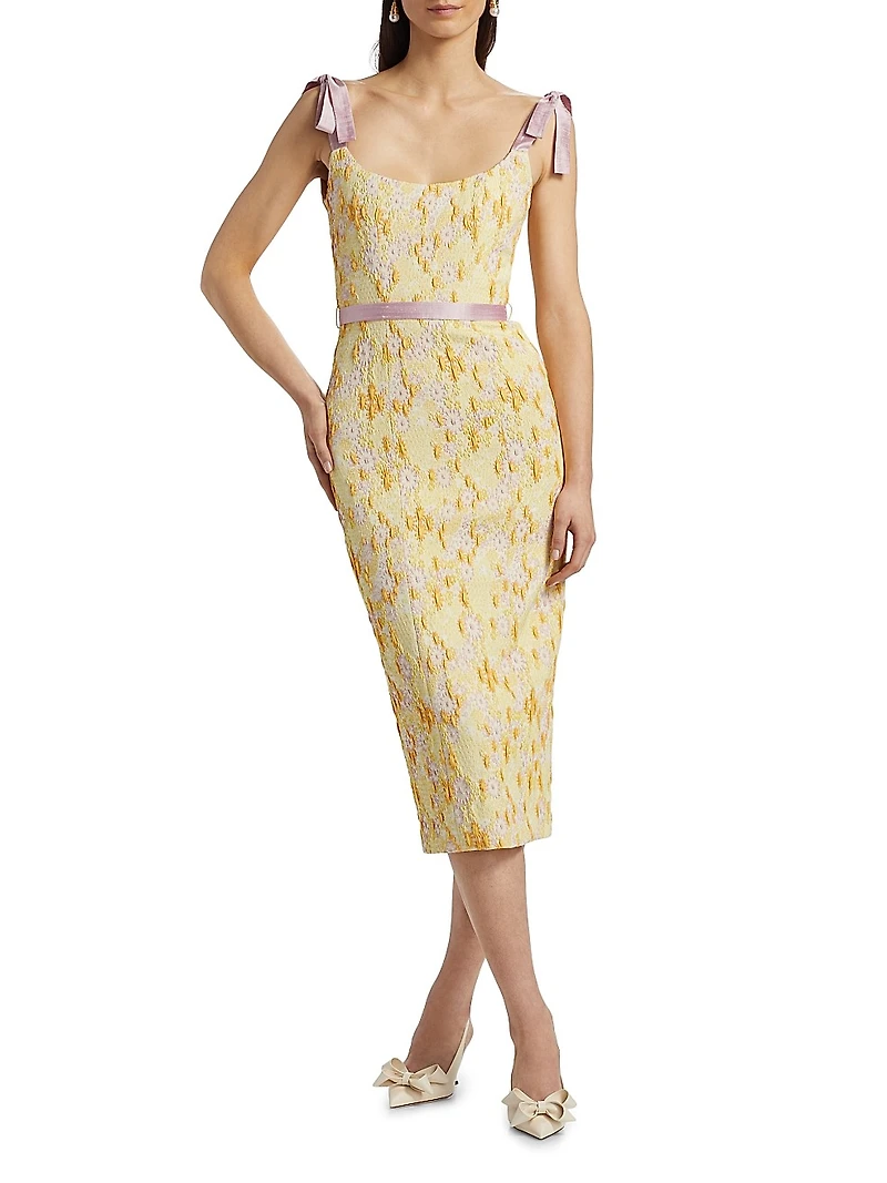 Acacia Daisy Brocade Midi-Dress