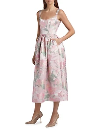 Apple Floral Brocade Midi-Dress
