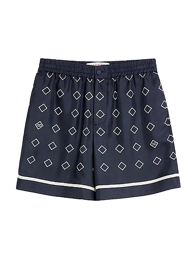 Silk Twill Bermuda Shorts with All-Over Opticool Print