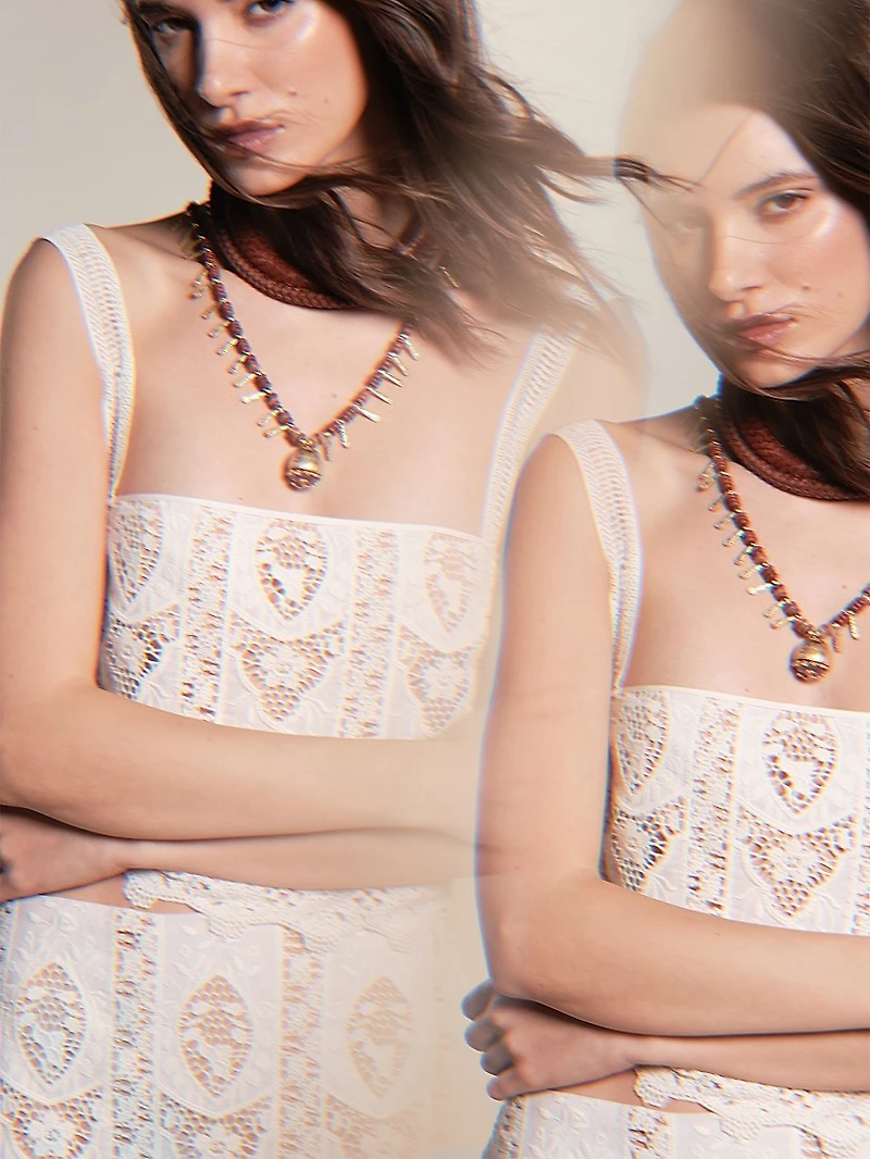 Micaela Casablanca Embroidered Crop Top
