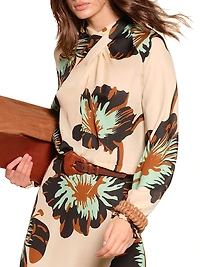 Micaela Drum Beats Floral Silk Surplice Top