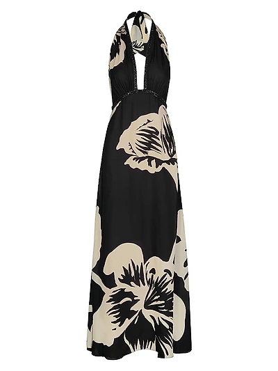 Micaela The Old Garden Embellished Floral Silk Cape Maxi Dress