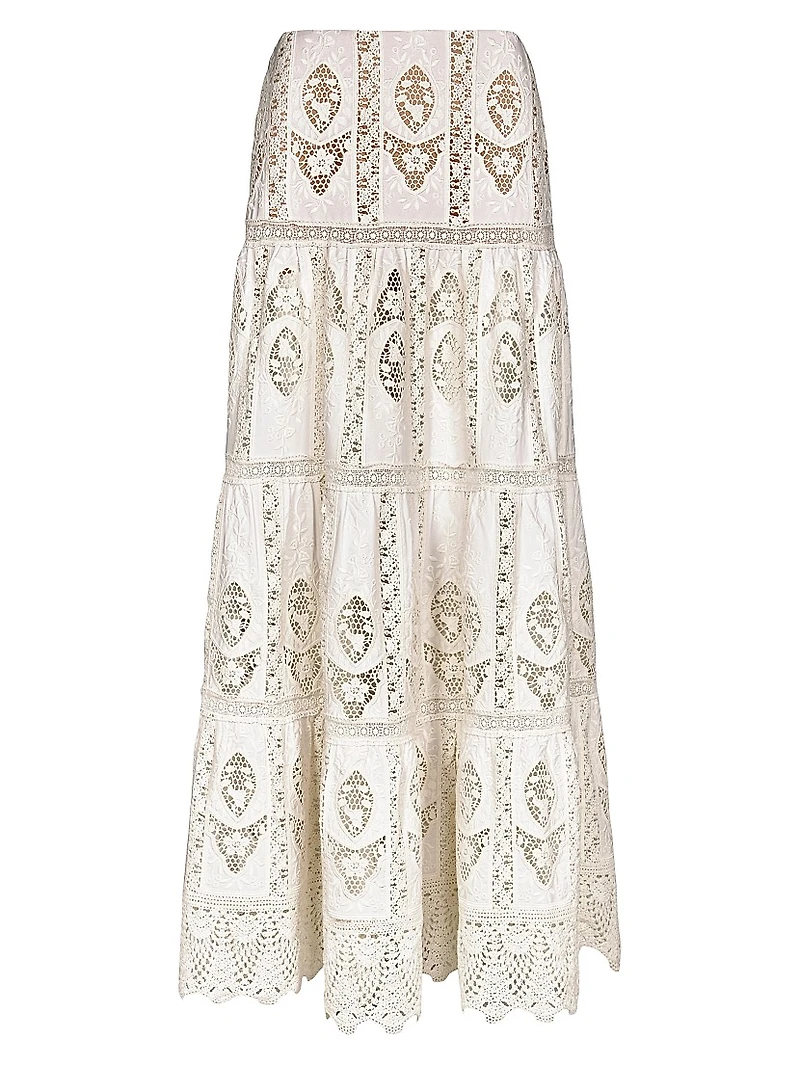 Micaela Highlighted Fields Embroidered Tiered Maxi Skirt