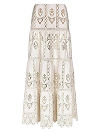 Micaela Highlighted Fields Embroidered Tiered Maxi Skirt