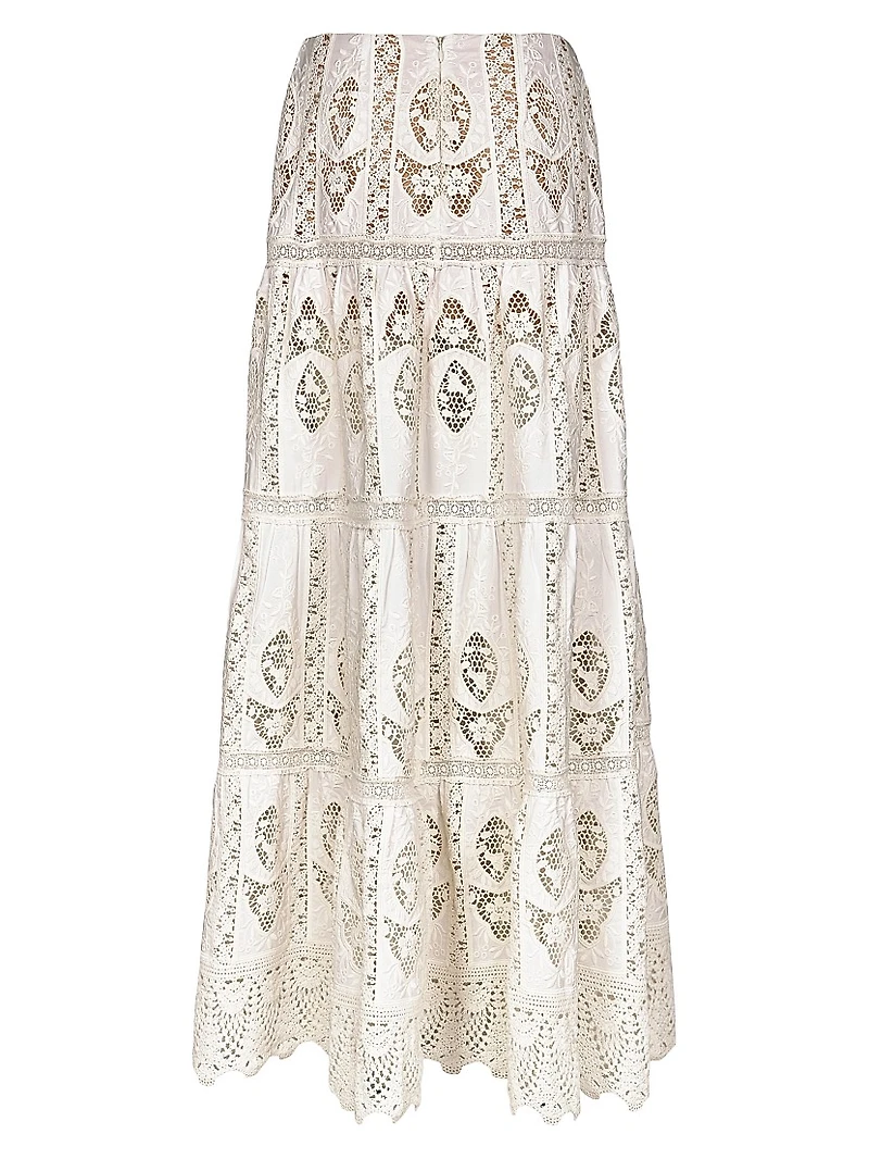 Micaela Highlighted Fields Embroidered Tiered Maxi Skirt