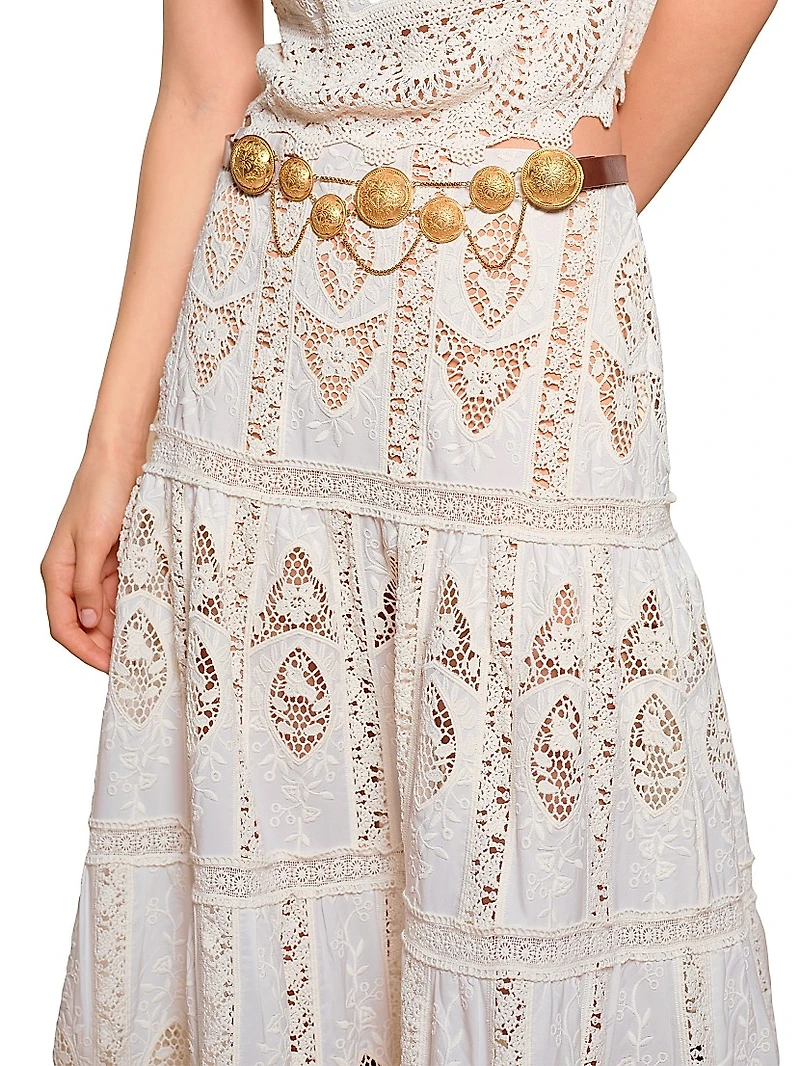Micaela Highlighted Fields Embroidered Tiered Maxi Skirt