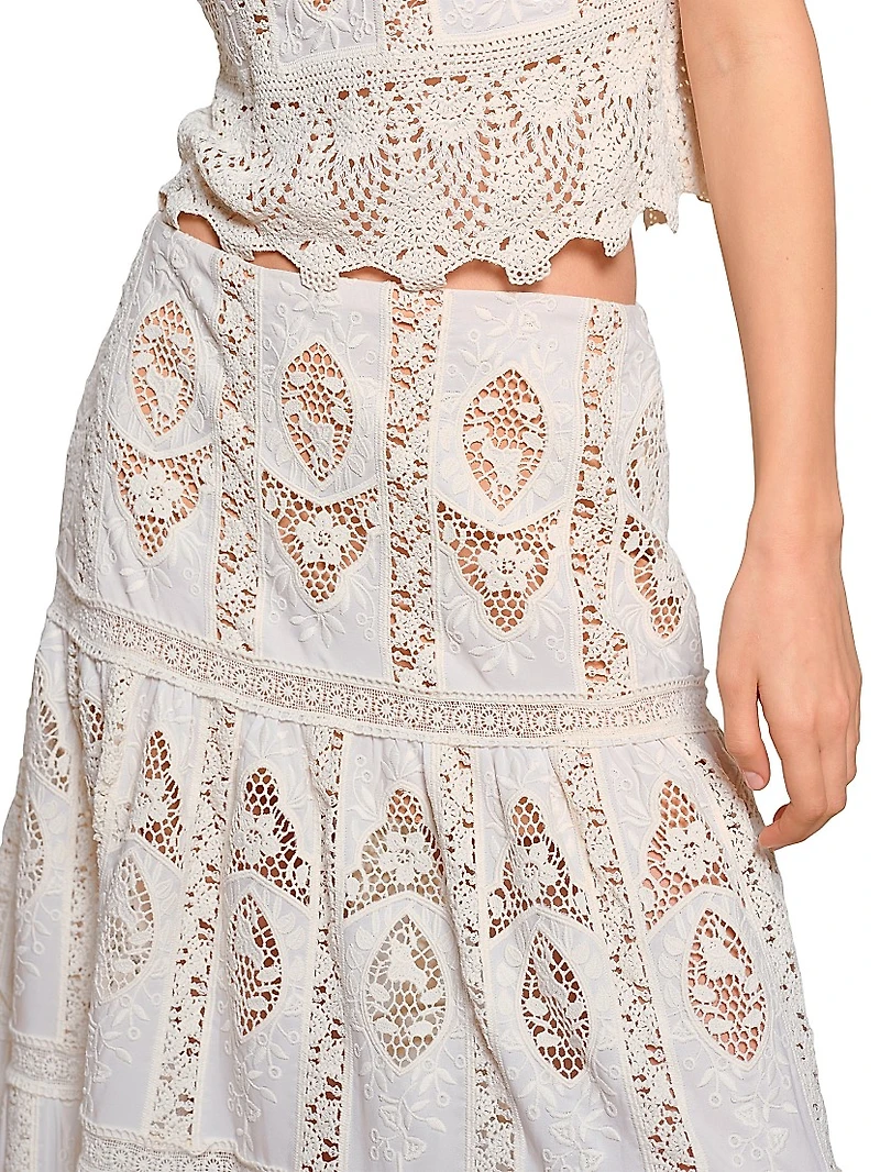 Micaela Highlighted Fields Embroidered Tiered Maxi Skirt