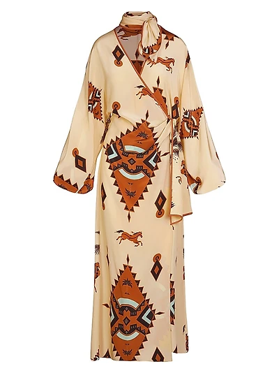 Micaela Ollantay Geometric Silk Wrap Dress