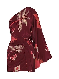 Micaela Hidden Oasis Geometric Silk One-Shoulder Minidress