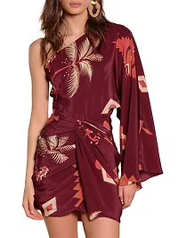 Micaela Hidden Oasis Geometric Silk One-Shoulder Minidress