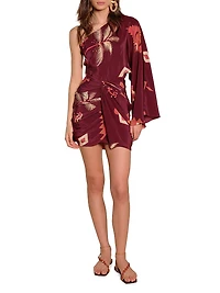 Micaela Hidden Oasis Geometric Silk One-Shoulder Minidress