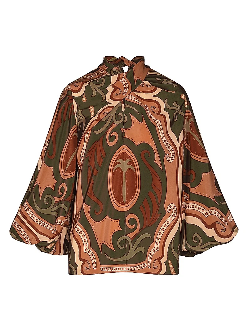 Micaela Intricate Islands Abstract Silk Blouse