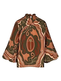 Micaela Intricate Islands Abstract Silk Blouse