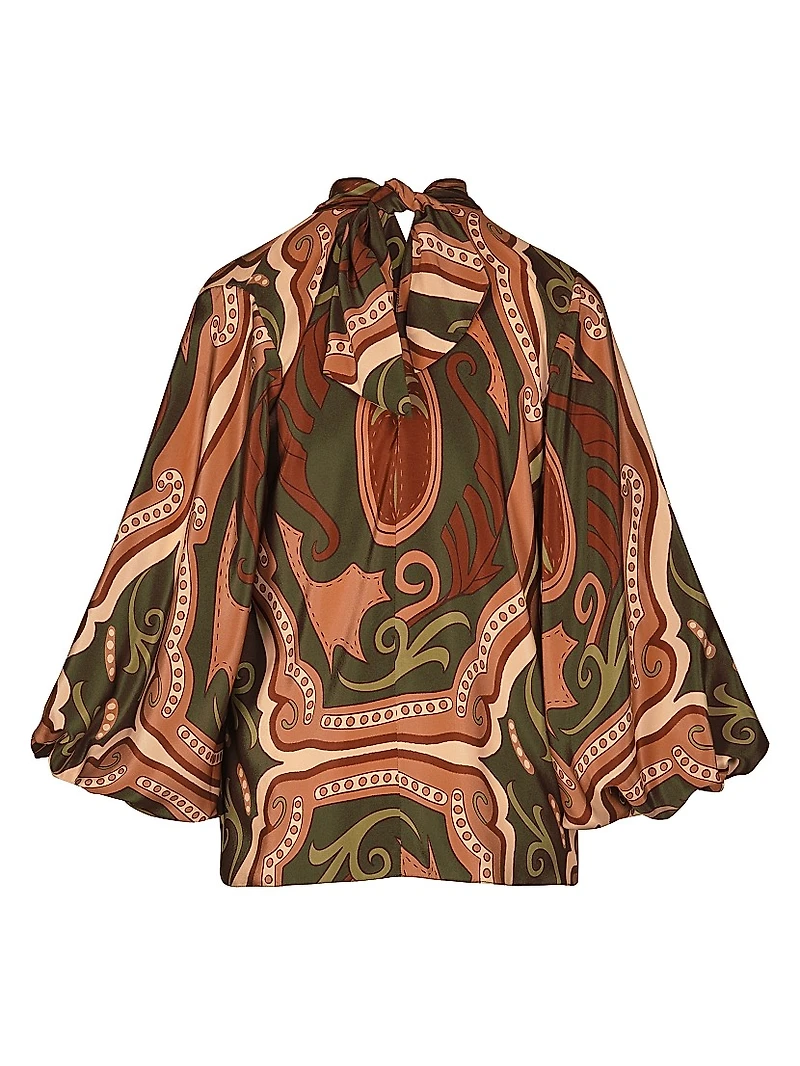 Micaela Intricate Islands Abstract Silk Blouse