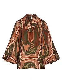 Micaela Intricate Islands Abstract Silk Blouse