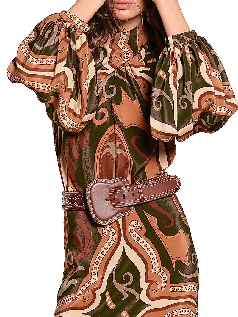 Micaela Intricate Islands Abstract Silk Blouse