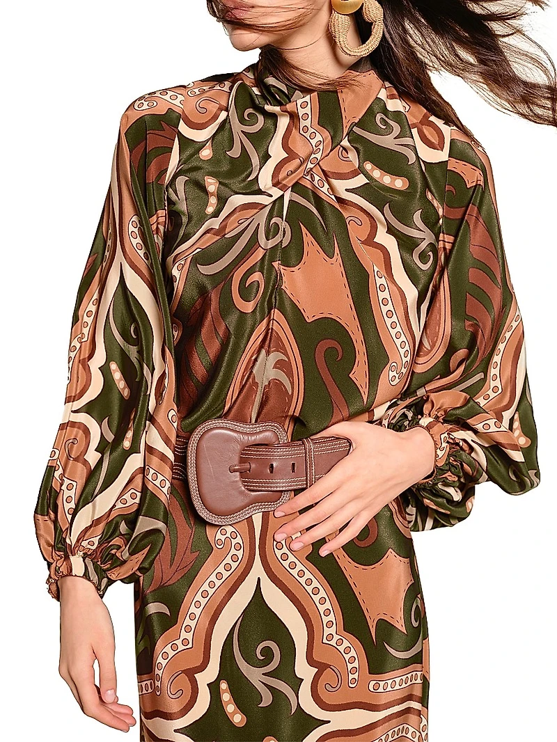 Micaela Intricate Islands Abstract Silk Blouse