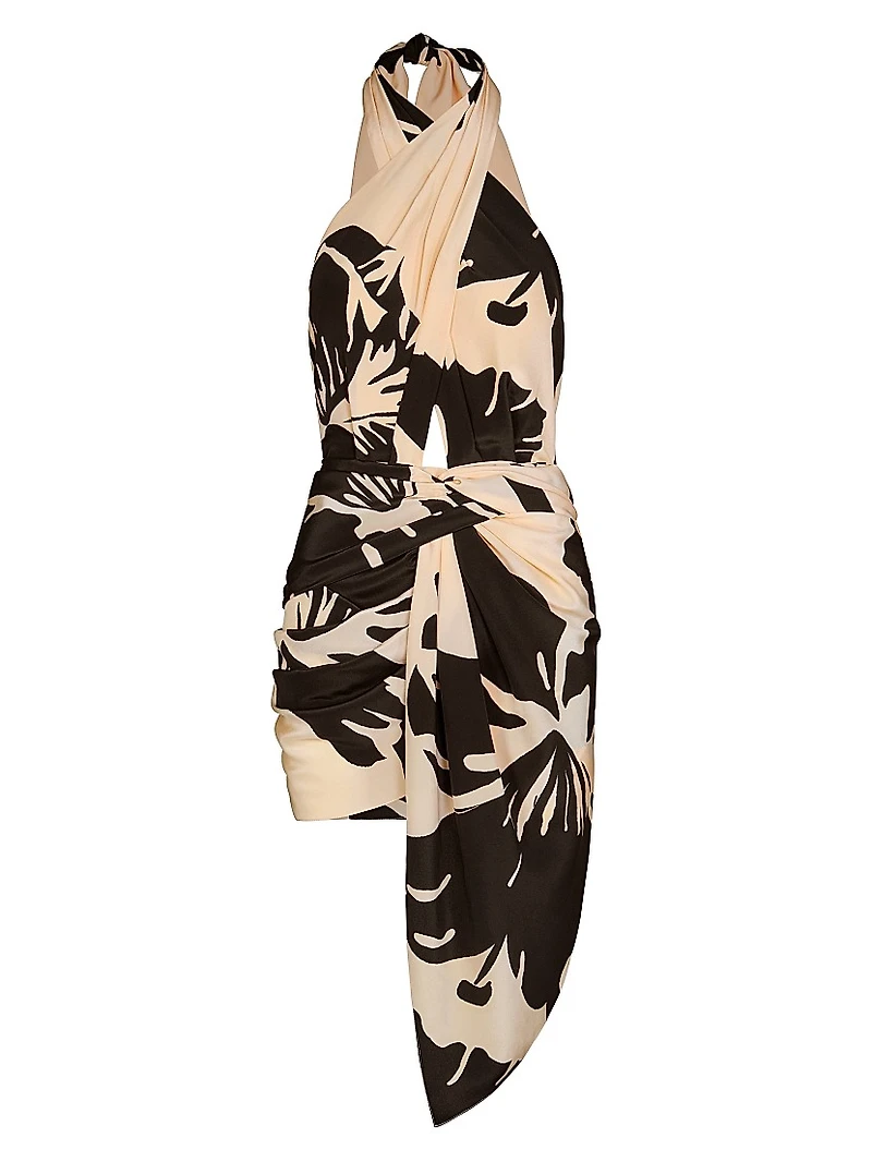 Micaela Oriental Dreams Floral Silk Halterneck Minidress