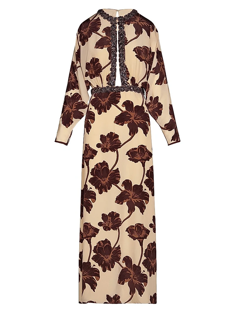 Micaela Adoración Continua Embellished Floral Silk Maxi Dress