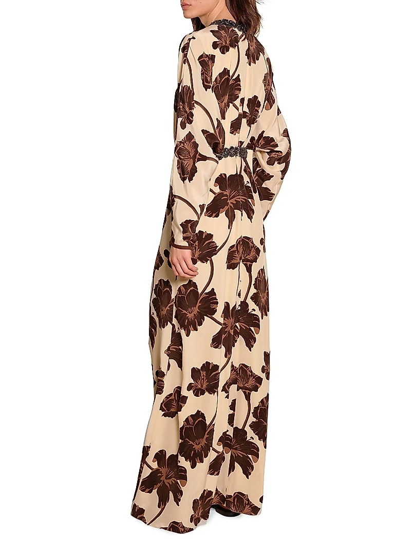 Micaela Adoración Continua Embellished Floral Silk Maxi Dress