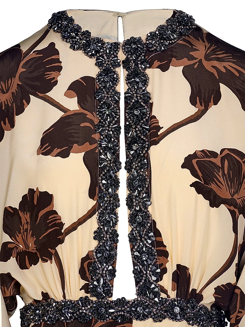 Micaela Adoración Continua Embellished Floral Silk Maxi Dress