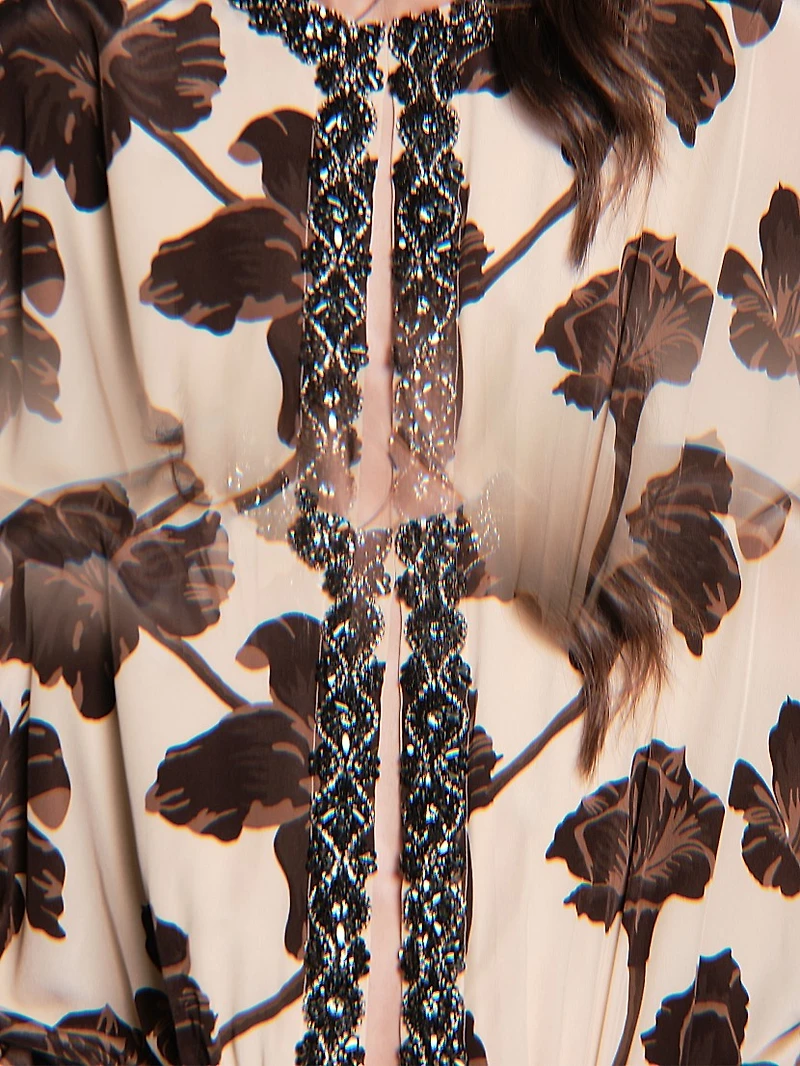 Micaela Adoración Continua Embellished Floral Silk Maxi Dress