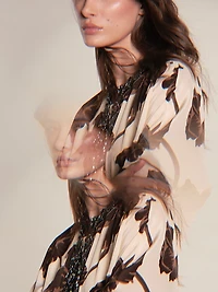 Micaela Adoración Continua Embellished Floral Silk Maxi Dress