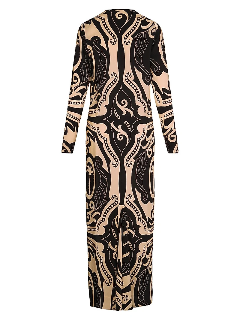 Micaela Libertad Geometric Silk Maxi Dress