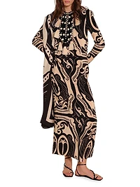 Micaela Libertad Geometric Silk Maxi Dress