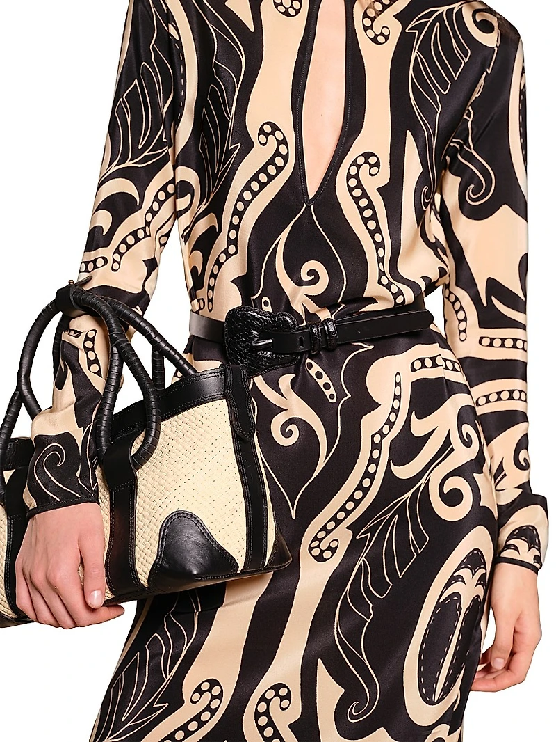 Micaela Libertad Geometric Silk Maxi Dress