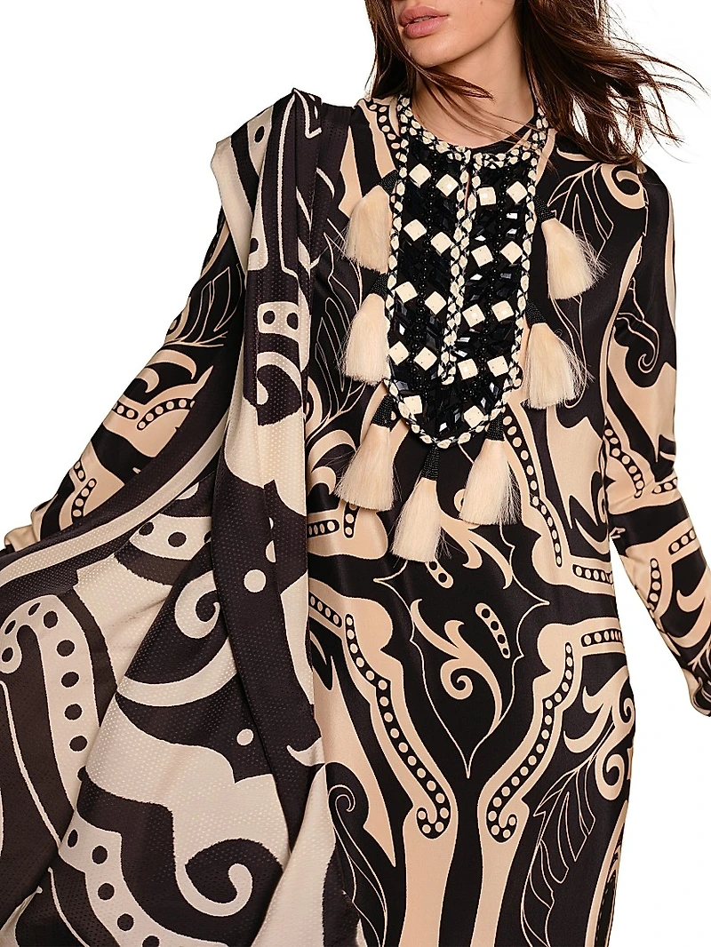 Micaela Libertad Geometric Silk Maxi Dress