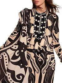 Micaela Libertad Geometric Silk Maxi Dress