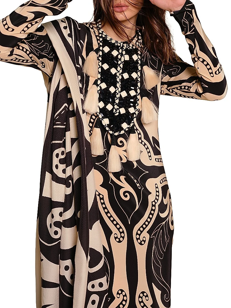 Micaela Libertad Geometric Silk Maxi Dress