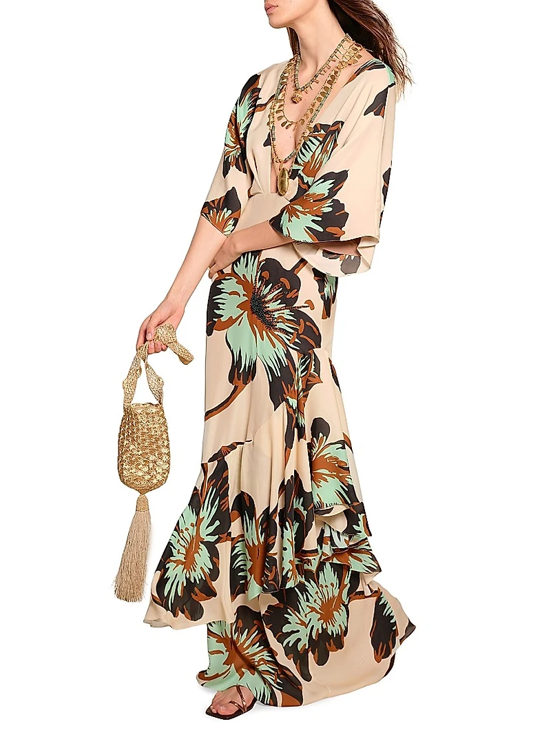 Micaela Tesoro Escondido Floral Silk Maxi Dress