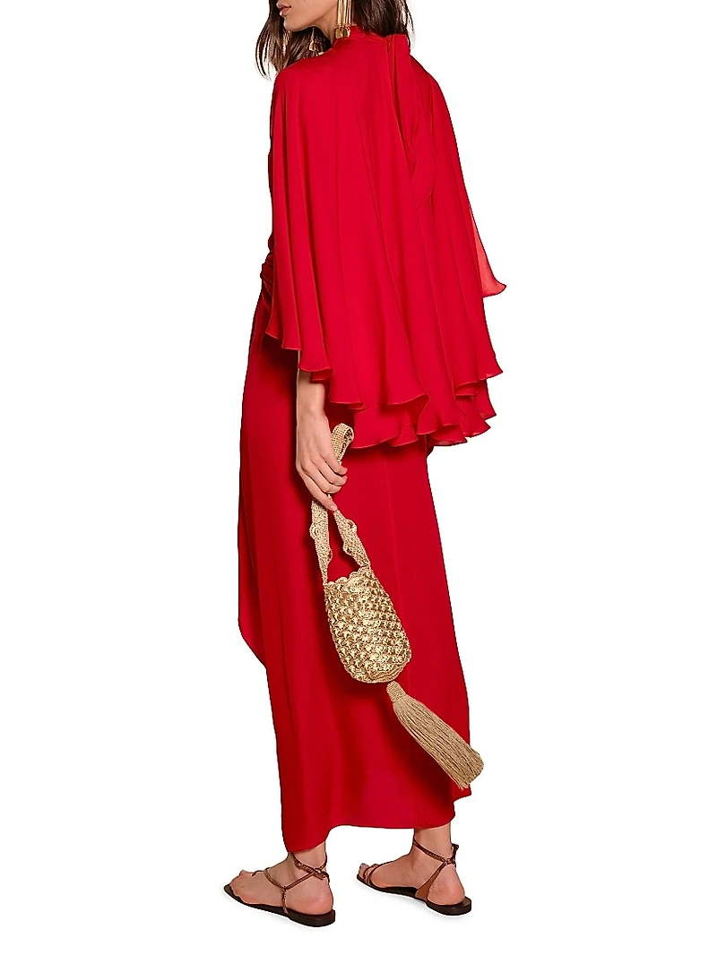 Micaela Cape Town Silk Capelet Maxi Dress