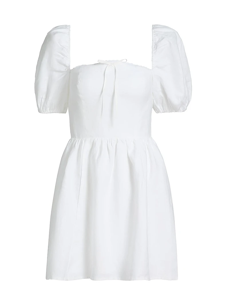 Malvina Linen Puff-Sleeve Minidress