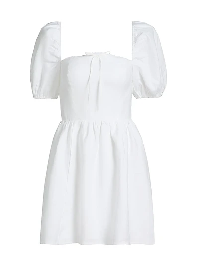 Malvina Linen Puff-Sleeve Minidress