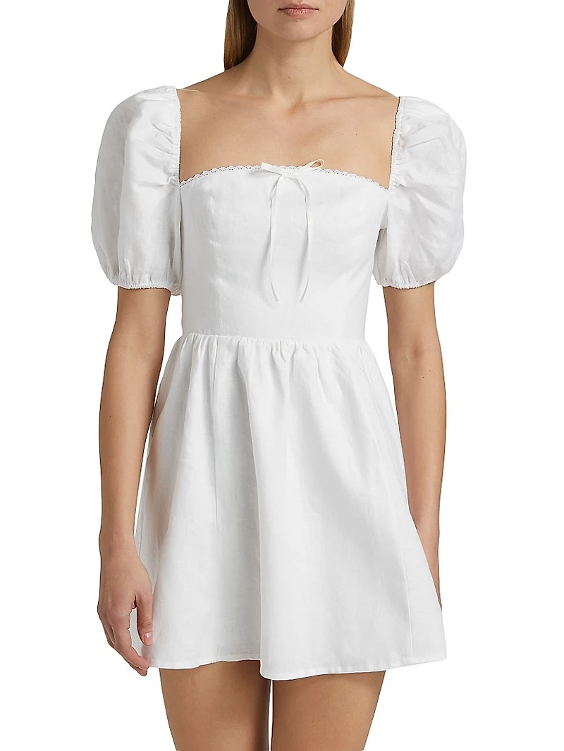 Malvina Linen Puff-Sleeve Minidress