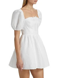 Malvina Linen Puff-Sleeve Minidress
