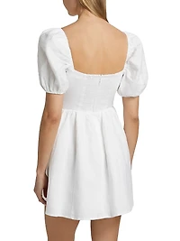 Malvina Linen Puff-Sleeve Minidress