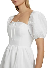 Malvina Linen Puff-Sleeve Minidress