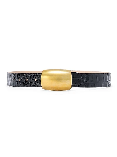 Milou Croc-Embossed Leather Belt