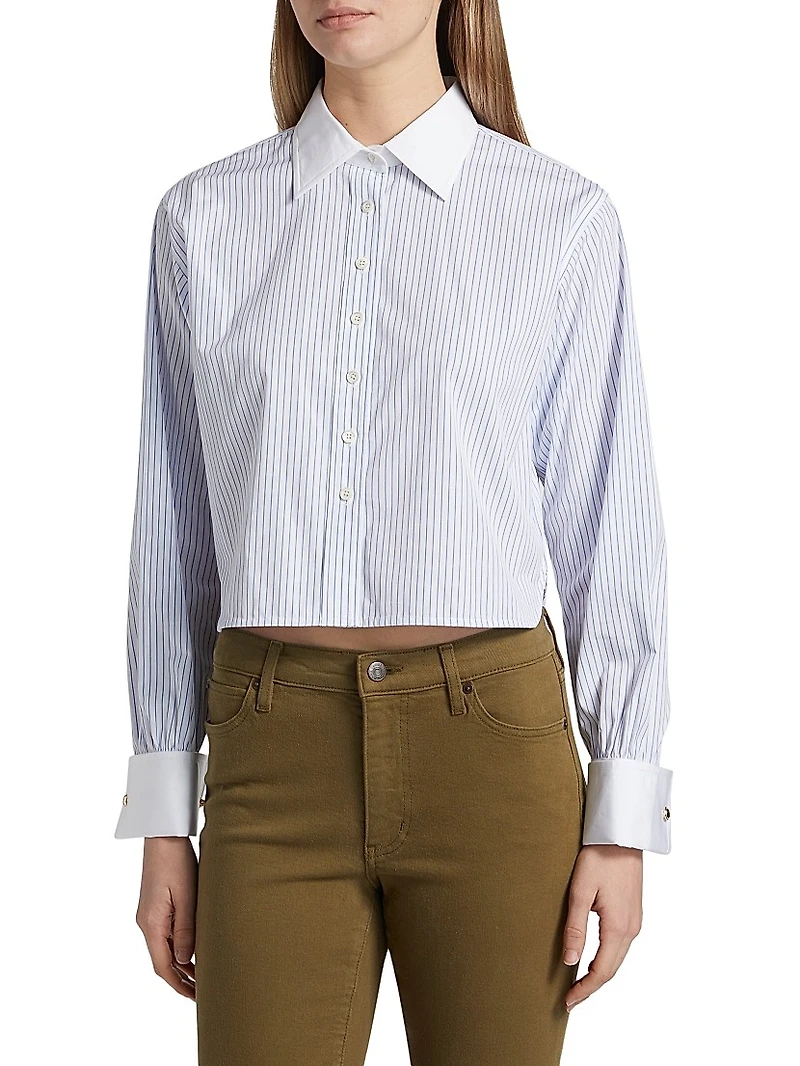 Charles Striped Cotton Button-Front Crop Shirt