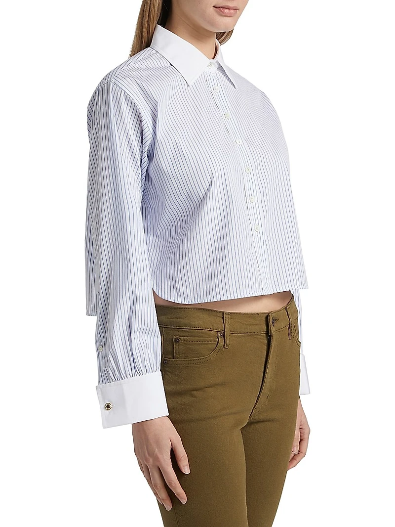 Charles Striped Cotton Button-Front Crop Shirt