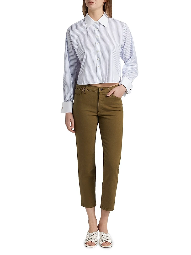 Charles Striped Cotton Button-Front Crop Shirt