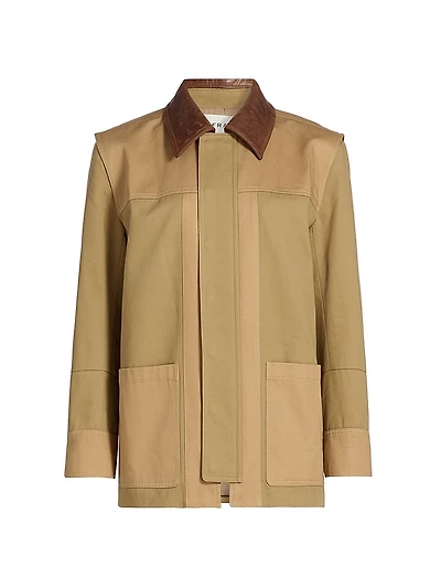 Leather-Collar Cottan Canvas Chore Jacket