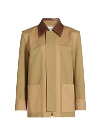 Leather-Collar Cottan Canvas Chore Jacket