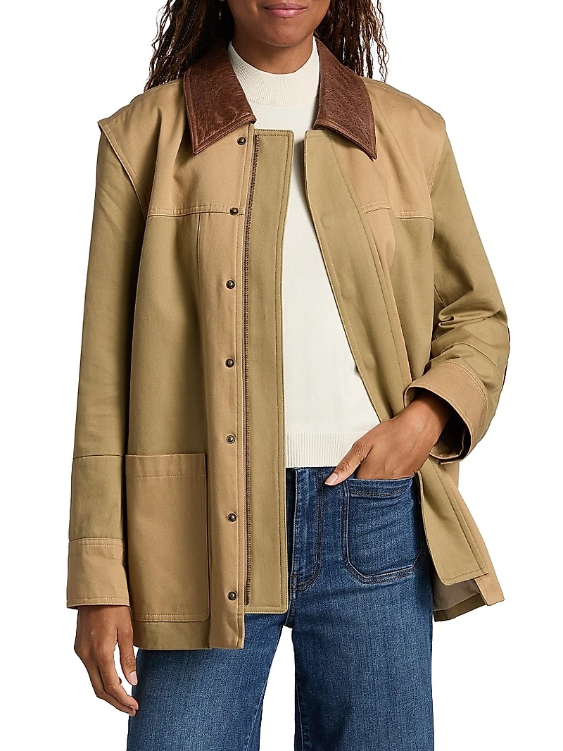 Leather-Collar Cottan Canvas Chore Jacket