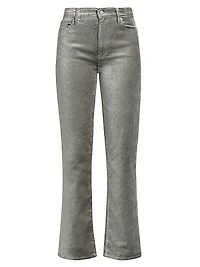 Le Sleek Metallic Velvet Straight-Leg Jeans
